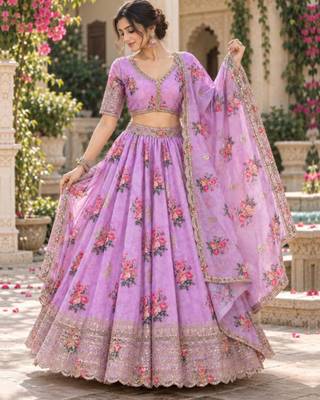 Women's Lavender Zari Sequin Embroidery Work Lehenga Choli 6