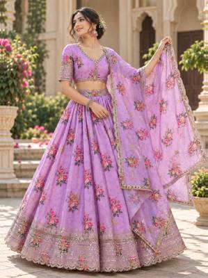 Women's Lavender Zari Sequin Embroidery Work Lehenga Choli 7
