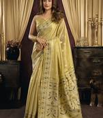 cream tissue with tassels traditional wear saree