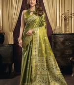 olive tissue with tassels traditional wear saree