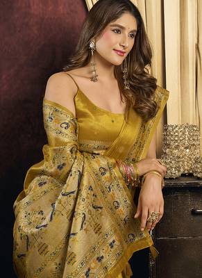 mustard tissue with tassels traditional wear saree 2