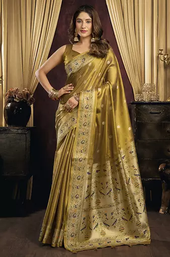 gold tissue with tassels traditional wear saree