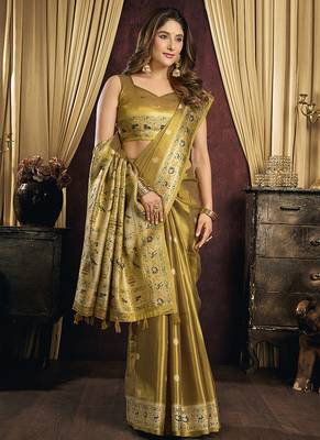 gold tissue with tassels traditional wear saree 2