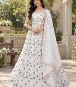 Women's White Tube Beads Multi Sequin Embroidery Work Lehenga Choli