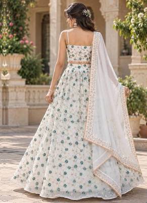 Women's White Tube Beads Multi Sequin Embroidery Work Lehenga Choli 4