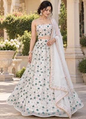 Women's White Tube Beads Multi Sequin Embroidery Work Lehenga Choli 5
