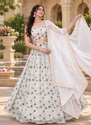 Women's White Tube Beads Multi Sequin Embroidery Work Lehenga Choli 6