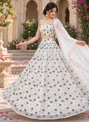 Women's White Tube Beads Multi Sequin Embroidery Work Lehenga Choli 8