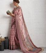 Dark pink jari embroidery mirror work linan saree with blouse