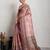 Dark pink jari embroidery mirror work linan saree with blouse