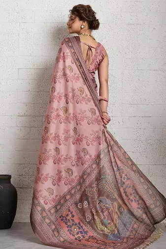 Dark pink jari embroidery mirror work linan saree with blouse