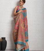 Pink jari embroidery mirror work linan saree with blouse