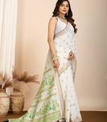 Green printed semi cotton saree with blouse