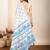 Blue printed semi cotton saree with blouse