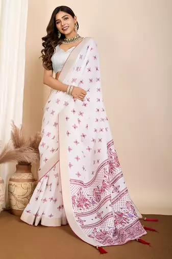 Wine printed semi cotton saree with blouse