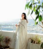 Beautiful White Colour Fully Flair Gown Set Designer Suit Set  