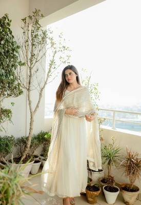 Beautiful White Colour Fully Flair Gown Set Designer Suit Set   2