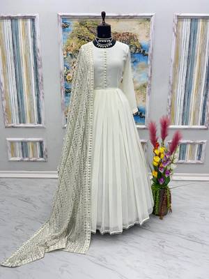 Beautiful White Colour Fully Flair Gown Set Designer Suit Set   3