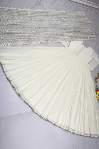 Beautiful White Colour Fully Flair Gown Set Designer Suit Set  