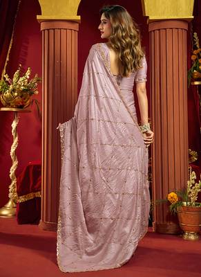Mauve velvet heavy embroidery sequence work party wear saree 2