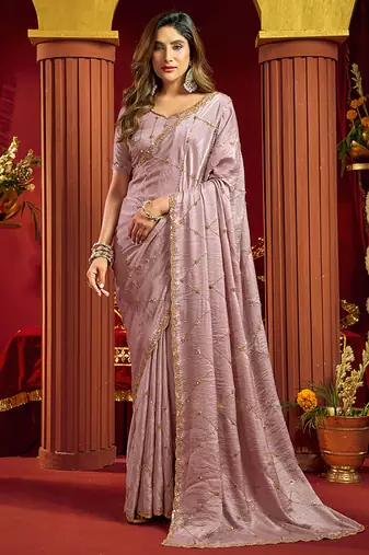 Mauve velvet heavy embroidery sequence work party wear saree