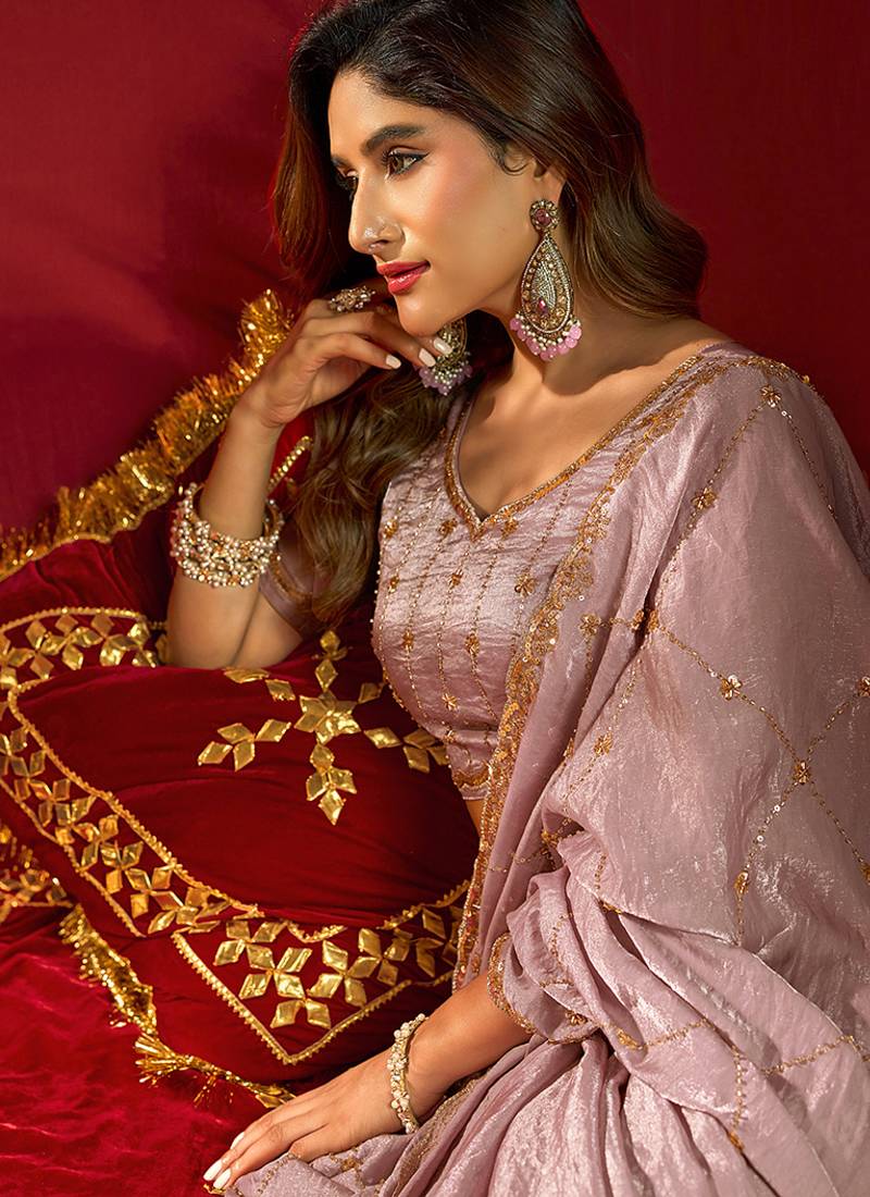 Mauve velvet heavy embroidery sequence work party wear saree