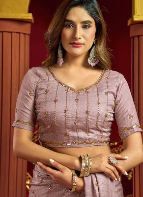 Mauve velvet heavy embroidery sequence work party wear saree 5