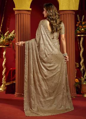 Chiku velvet heavy embroidery sequence work party wear saree 2