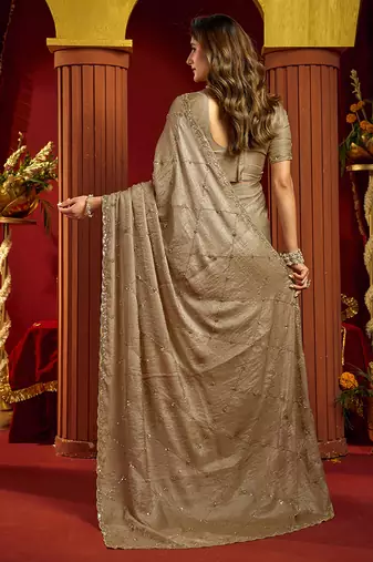 Chiku velvet heavy embroidery sequence work party wear saree