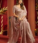 Rose gold velvet heavy embroidery sequence work party wear saree