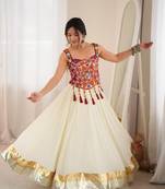 White Multicolour Navratri Lehenga Choli