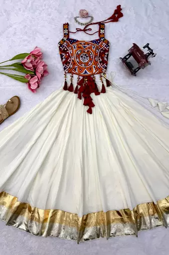 White Multicolour Navratri Lehenga Choli