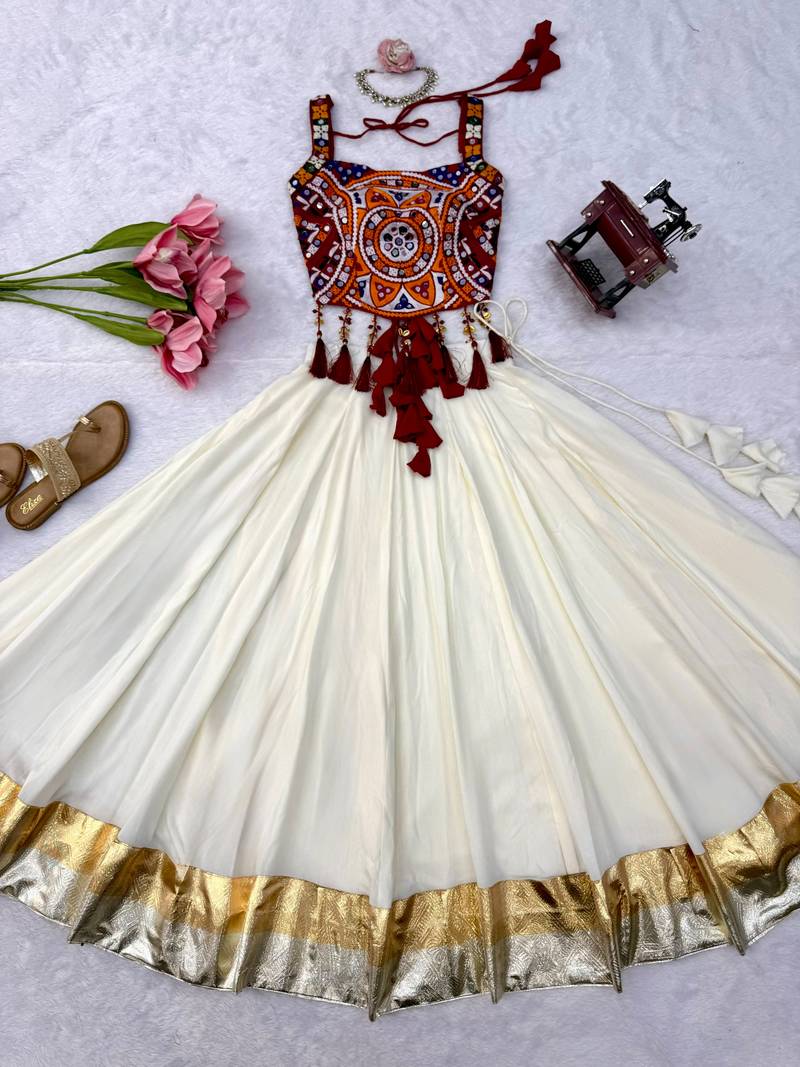 White Multicolour Navratri Lehenga Choli