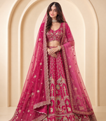 Rani Pink Color Embroidered,Beads,Zari And Sequins Work Silk _Blend Lehnega Choli