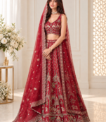 Red Color Embroidered,Beads,Zari And Sequins Work Silk _Blend Lehnega Choli