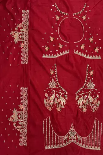 Red Color Embroidered,Beads,Zari And Sequins Work Silk _Blend Lehnega Choli