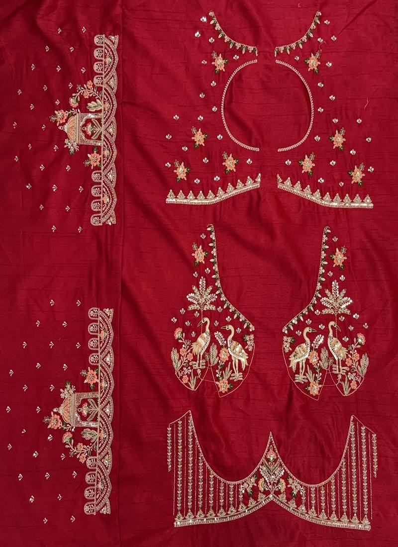 Red Color Embroidered,Beads,Zari And Sequins Work Silk _Blend Lehnega Choli