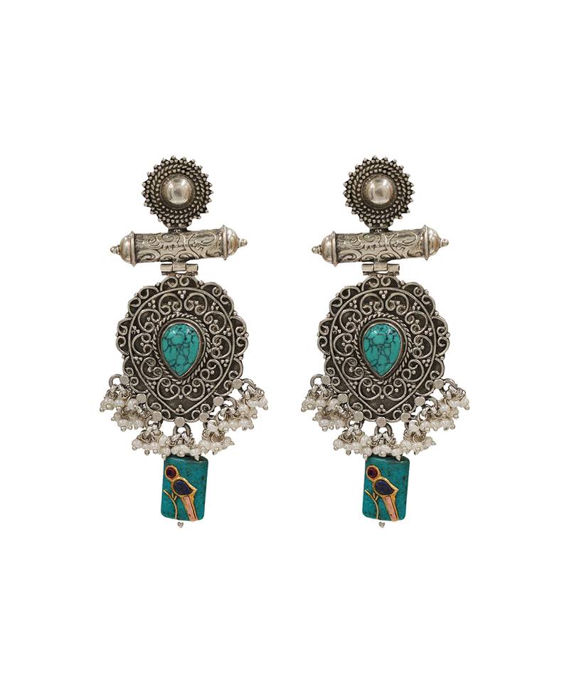 Oxidised silver turquoise earrings