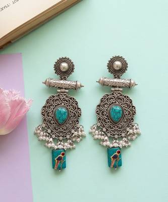 Oxidised silver turquoise earrings 3