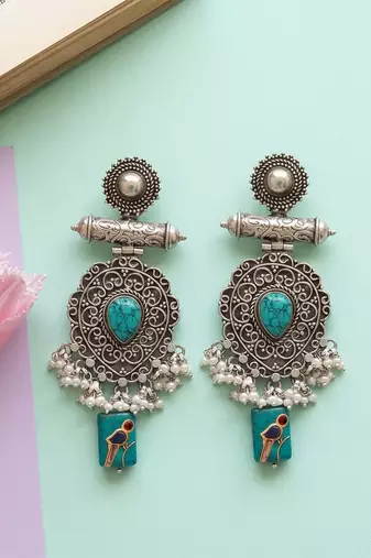 Oxidised silver turquoise earrings