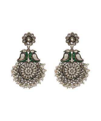 Bird motif oxidised silver earrings 1