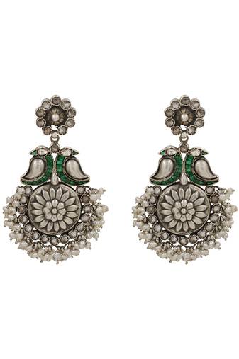 Bird motif oxidised silver earrings