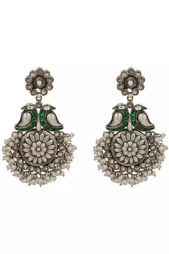 Bird motif oxidised silver earrings