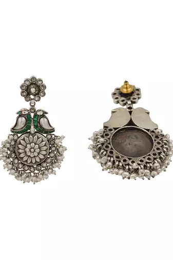 Bird motif oxidised silver earrings