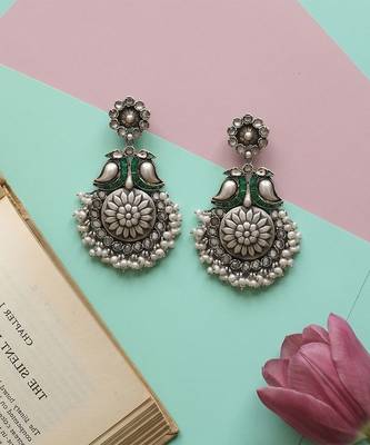 Bird motif oxidised silver earrings 3