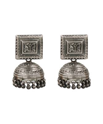 Handcrafted oxidised silver classic jhumka earrings 1