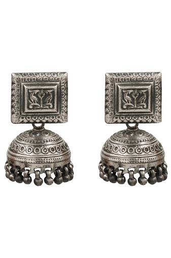 Handcrafted oxidised silver classic jhumka earrings