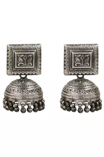 Handcrafted oxidised silver classic jhumka earrings