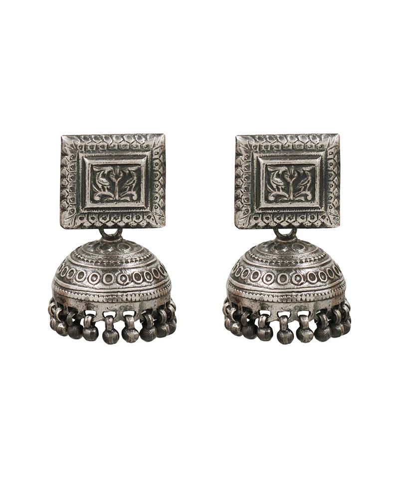 Handcrafted oxidised silver classic jhumka earrings