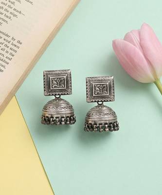 Handcrafted oxidised silver classic jhumka earrings 2